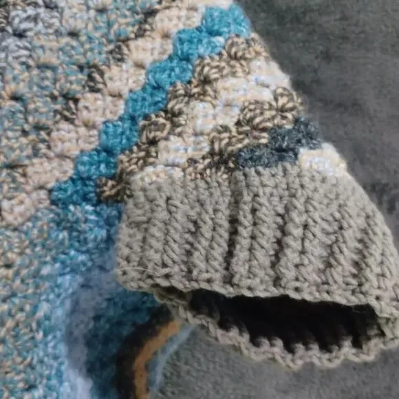 Blue and Tan Hand Crocheted Cacoon